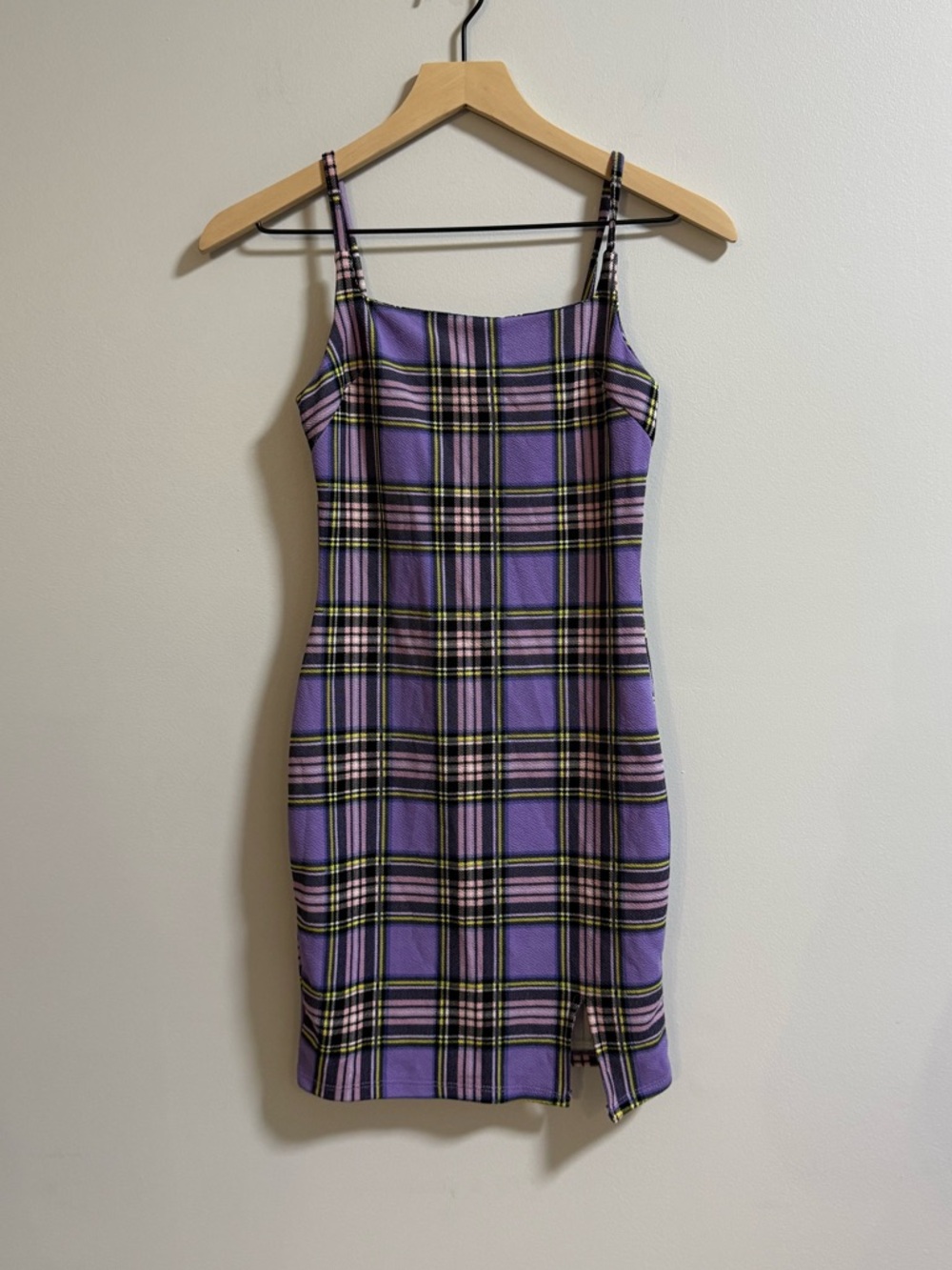 Almost Famous Lilac Plaid Spaghetti Strap Mini Dress